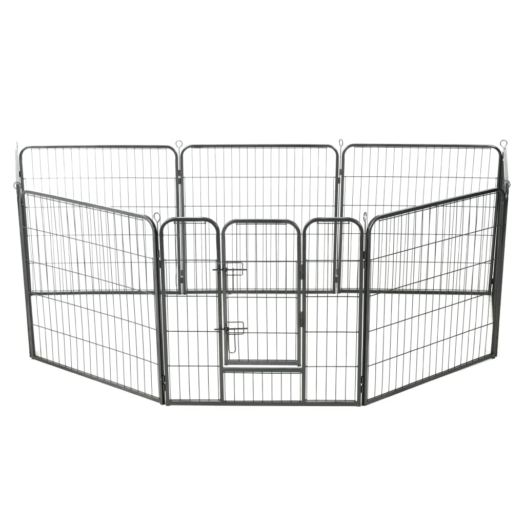 vidaXL Hunde-Laufgitter 8 Paneele Stahl 80 x 80 cm Schwarz