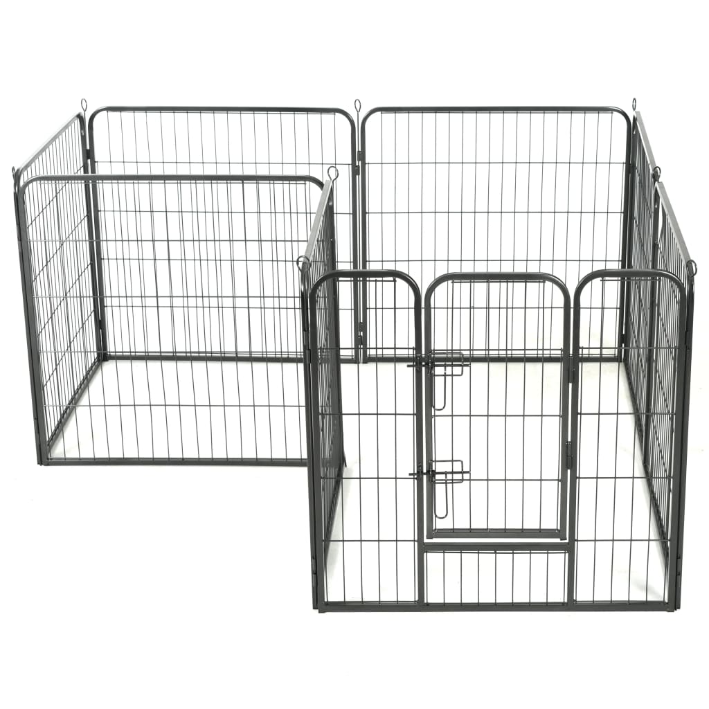 vidaXL Hunde-Laufgitter 8 Paneele Stahl 80 x 80 cm Schwarz
