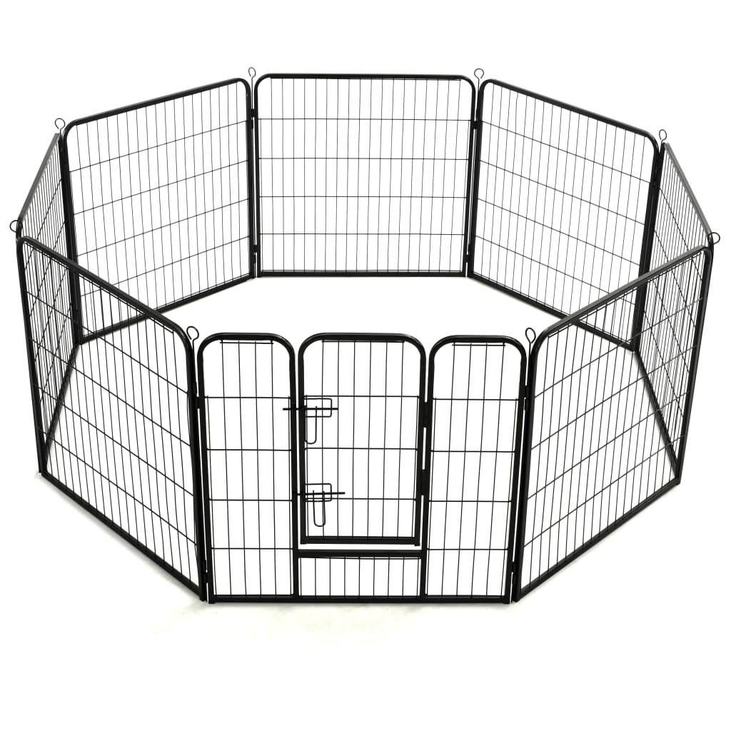 vidaXL Hunde-Laufgitter 8 Paneele Stahl 80 x 80 cm Schwarz