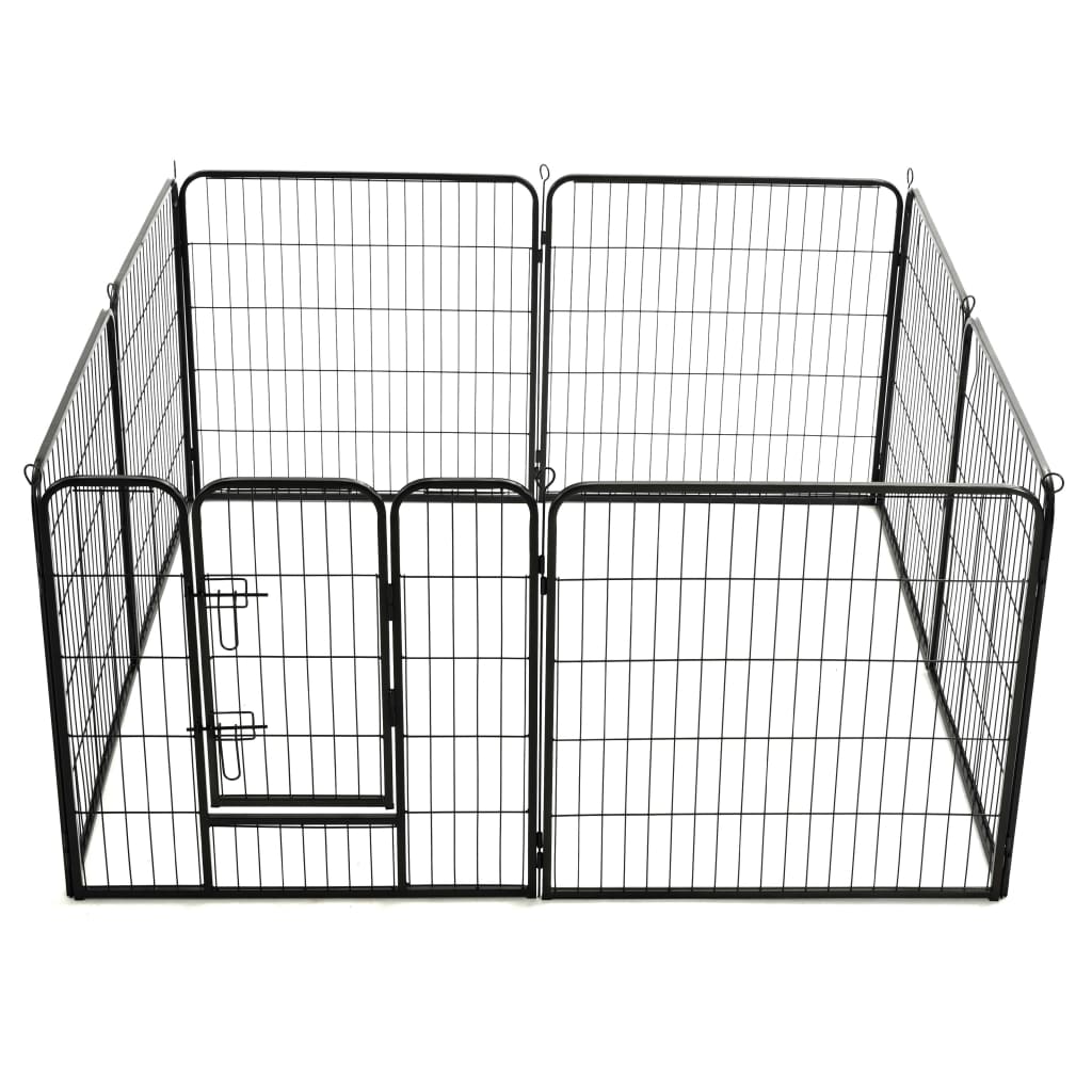 vidaXL Hunde-Laufgitter 8 Paneele Stahl 80 x 80 cm Schwarz