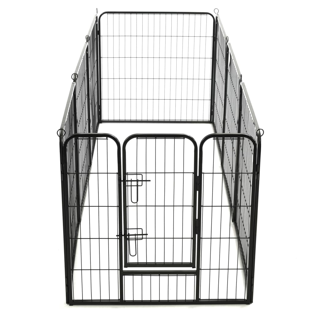vidaXL Hunde-Laufgitter 8 Paneele Stahl 80 x 80 cm Schwarz