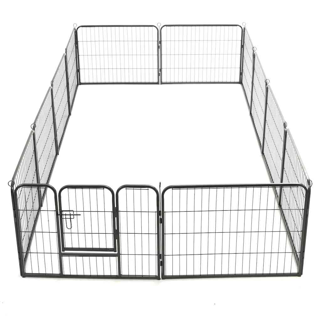 vidaXL Hunde-Laufgitter 12 Paneele Stahl 80x60 cm Schwarz