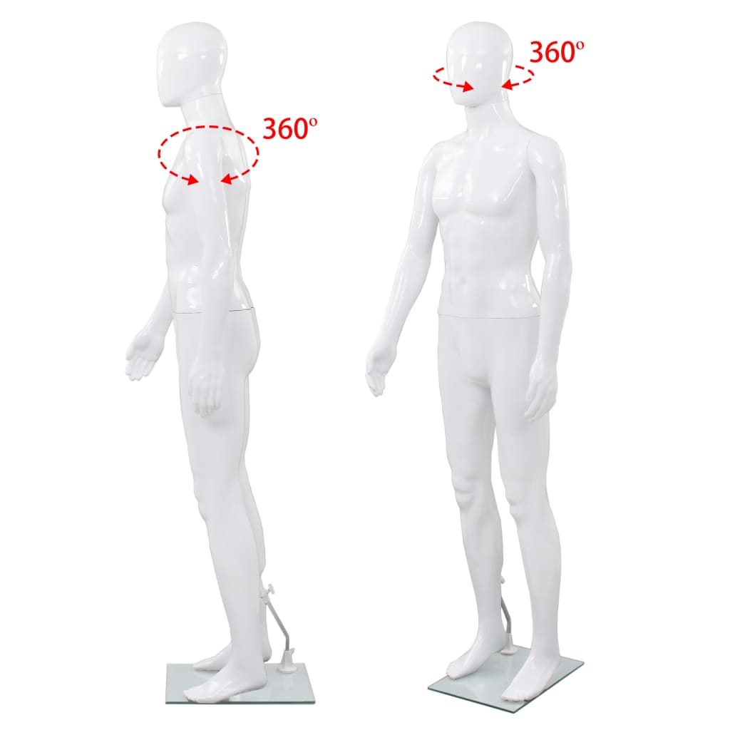 vidaXL Männliche Schaufensterpuppe mit Glassockel Weiß 185 cm