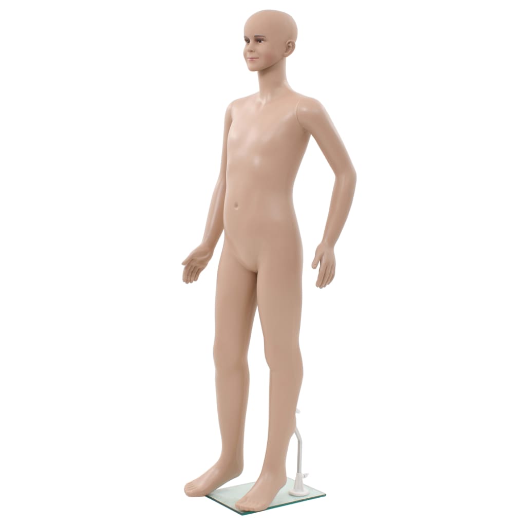vidaXL Ganzkörper-Schaufensterpuppe Kind mit Glassockel Beige 140 cm