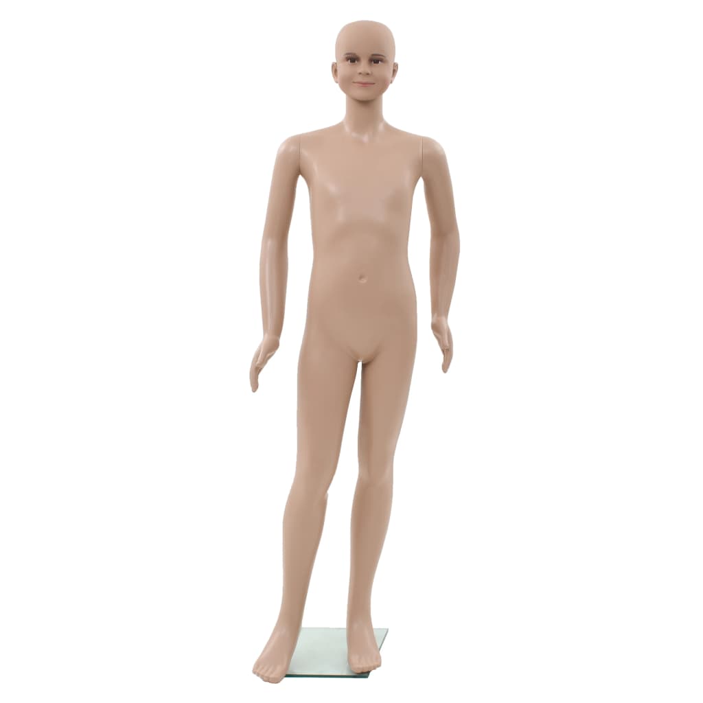vidaXL Ganzkörper-Schaufensterpuppe Kind mit Glassockel Beige 140 cm