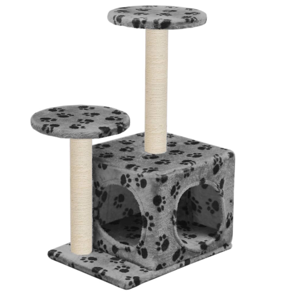 vidaXL Katzenbaum mit Sisal-Kratzsäule 60 cm Grau Pfoten-Aufdruck