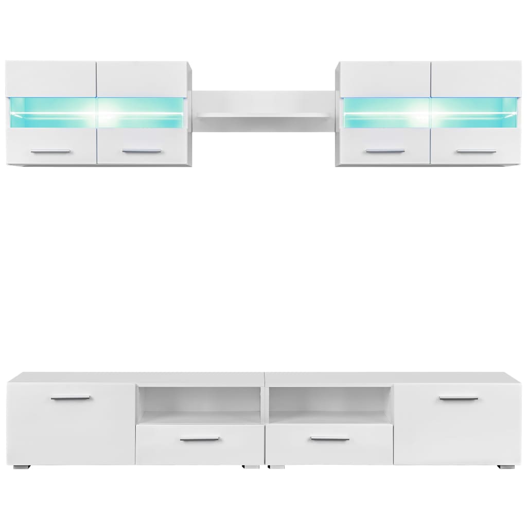 VidaXL 5-tlg. TV-Wohnwand-Set mit LED-Leuchten Hochglanz-Weiß