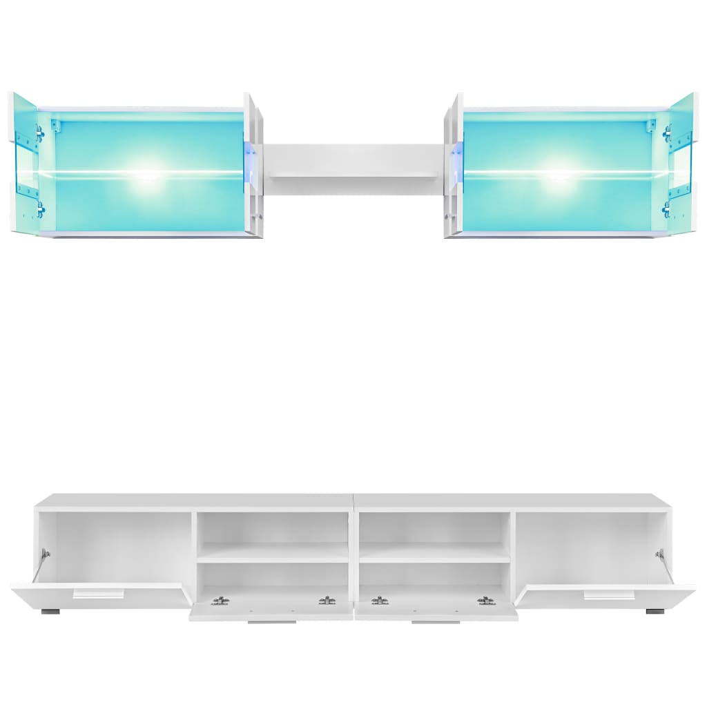 VidaXL 5-tlg. TV-Wohnwand-Set mit LED-Leuchten Hochglanz-Weiß