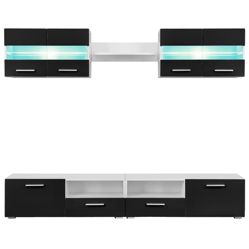 vidaXL TV-Wohnwand-Set 5-tlg. LED-Leuchten Hochglanz-Schwarz