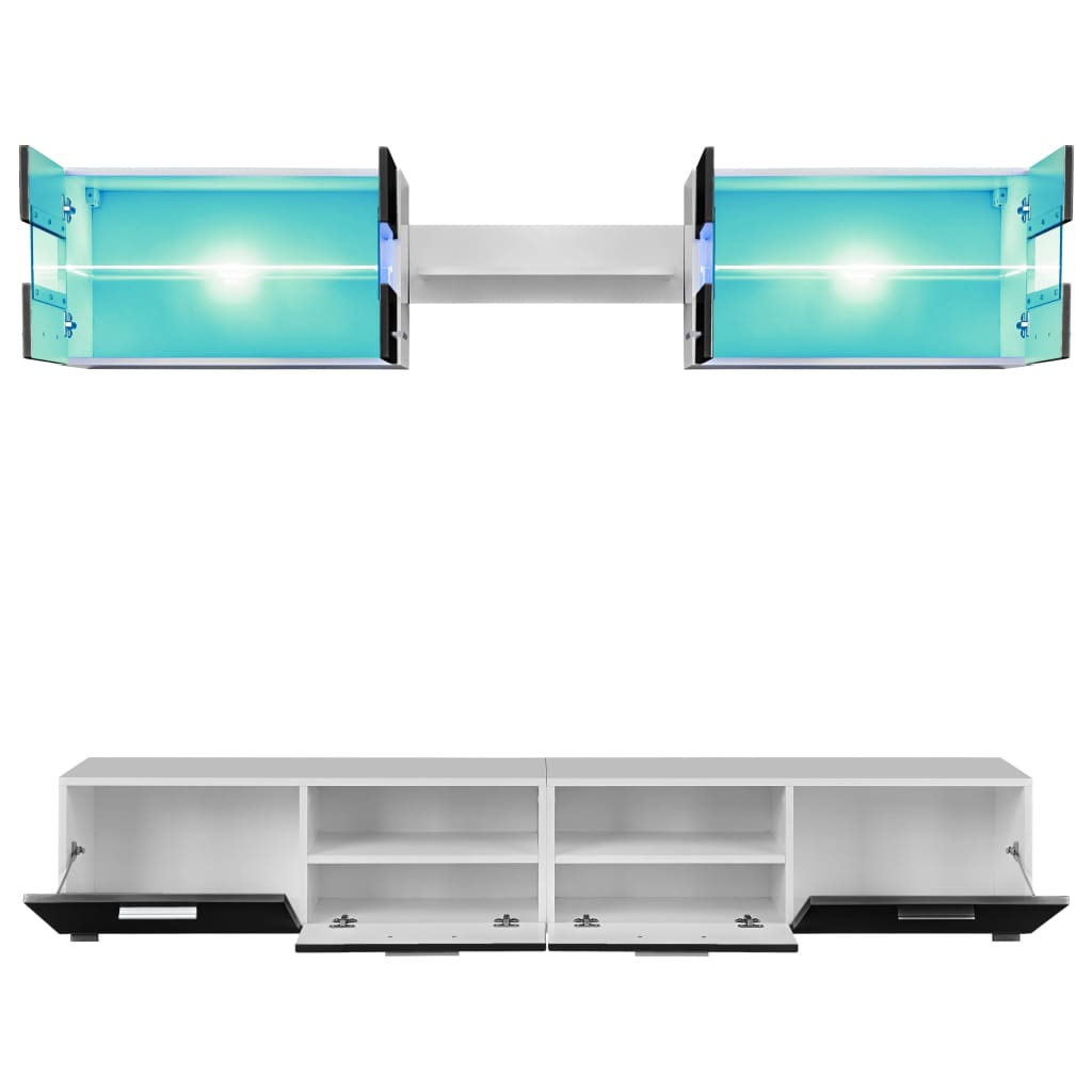 vidaXL TV-Wohnwand-Set 5-tlg. LED-Leuchten Hochglanz-Schwarz