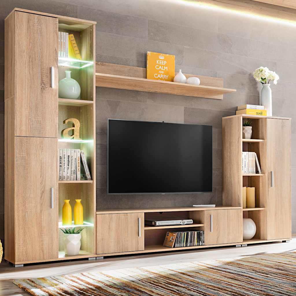 vidaXL TV Wohnwand mit LED-Leuchten Sonoma Eiche