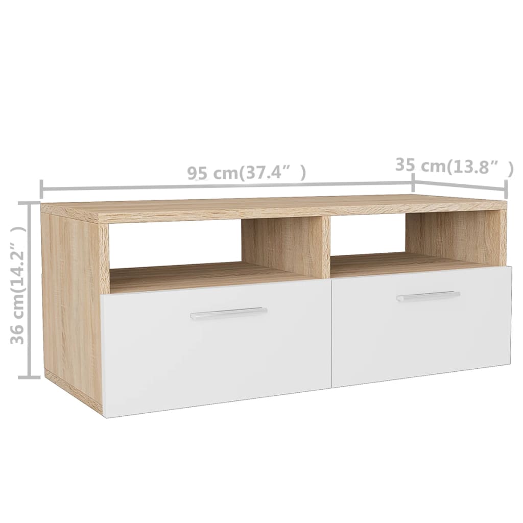 vidaXL 2 Stk. TV-Schränke Holzwerkstoff 95x35x36 cm Eiche und Weiß
