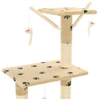 vidaXL Katzenkratzbaum mit Sisal 138 cm Beige Pfoten-Aufdruck