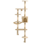 vidaXL Wandkratzbaum mit Sisal-Kratzsäulen 194 cm Beige