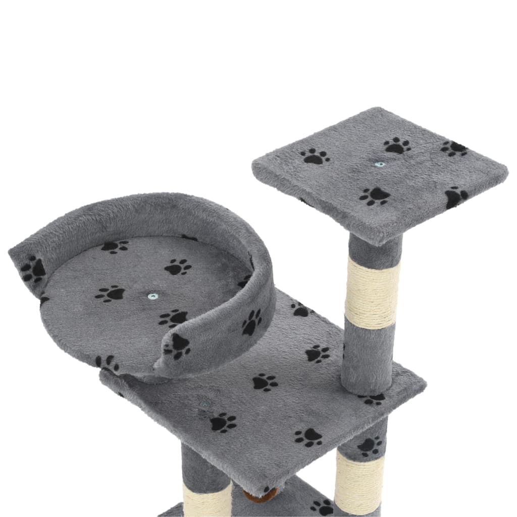 vidaXL Katzen-Kratzbaum mit Sisal-Säulen 65 cm Pfoten-Aufdruck Grau