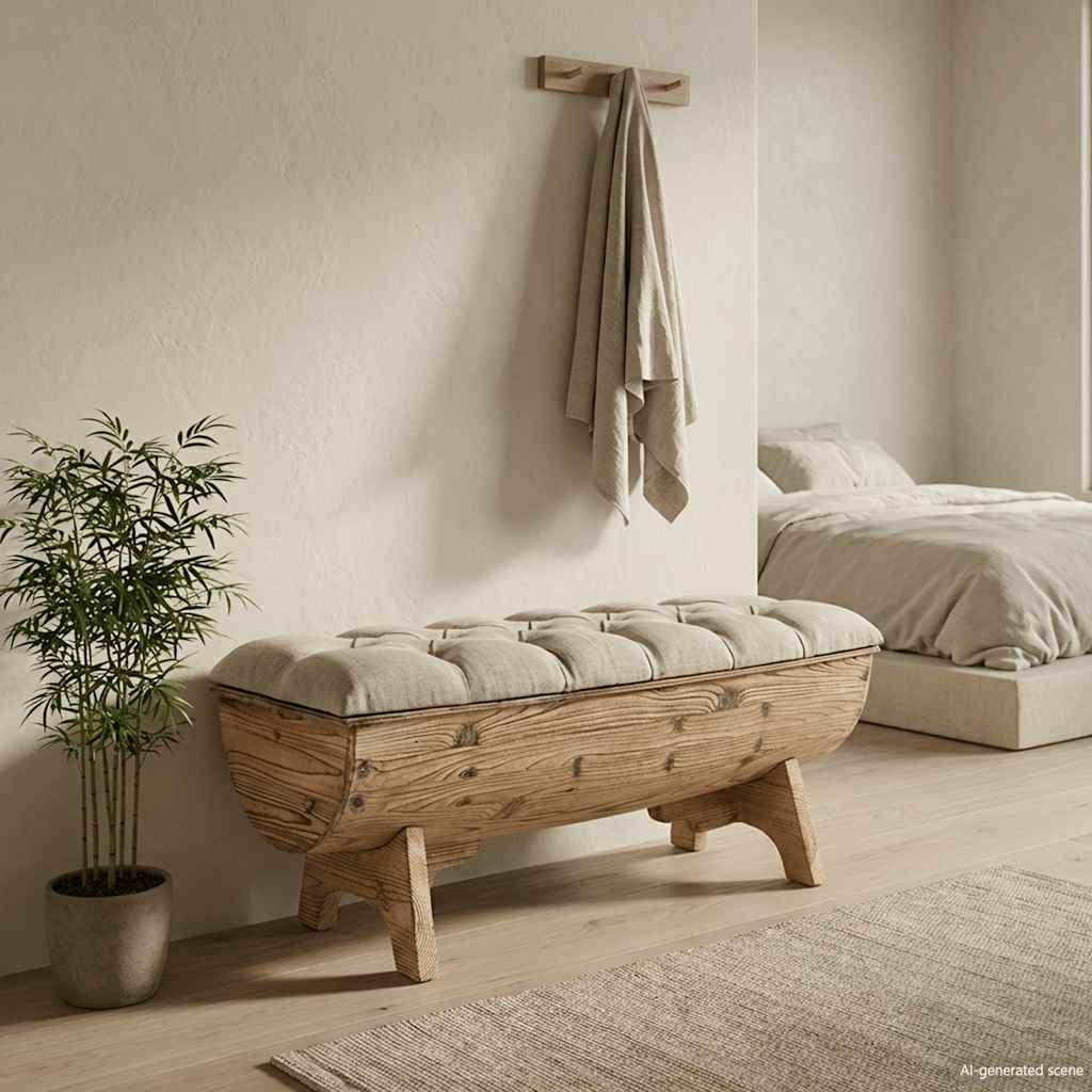 vidaXL Aufbewahrungsbank Massivholz und Stoff  103 x 51 x 44 cm