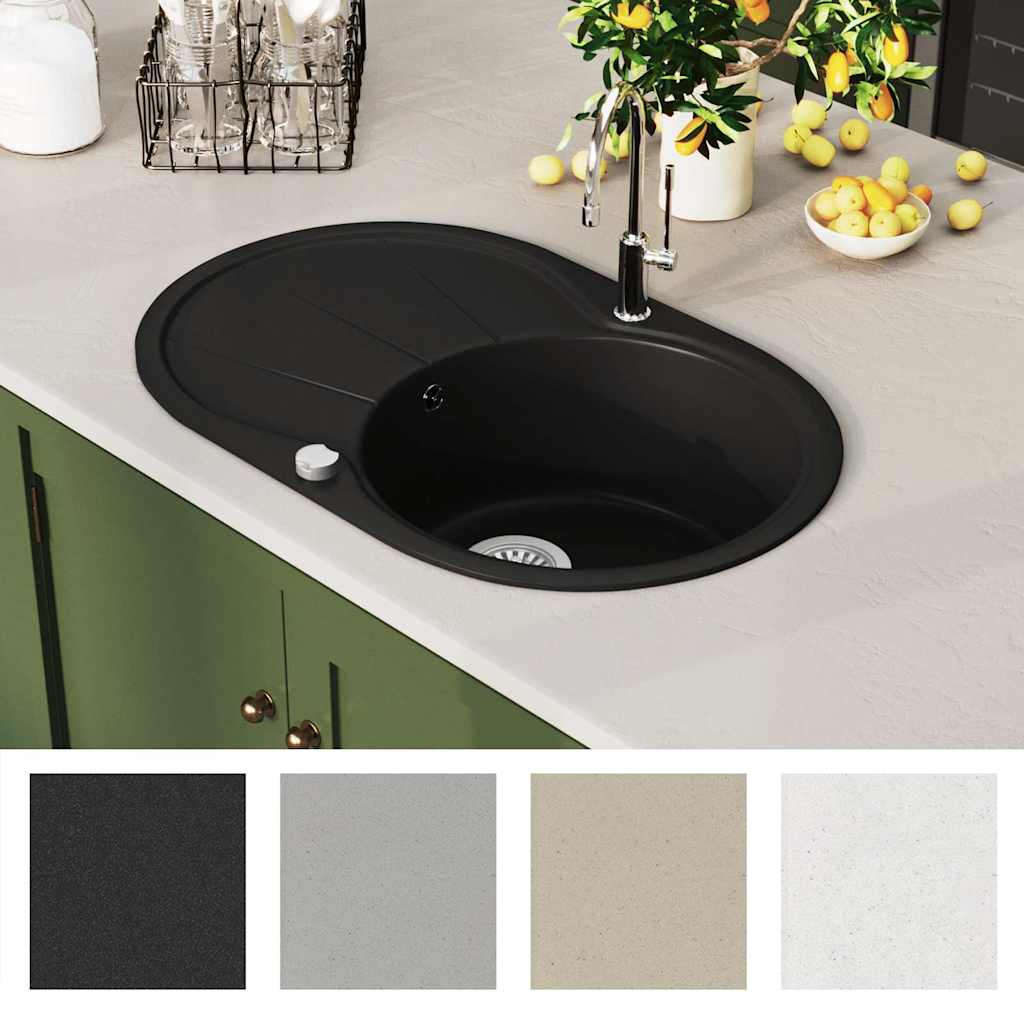 vidaXL Granit Küchenspüle Einzelwaschbecken Oval Schwarz