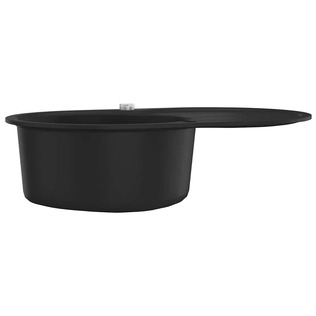 vidaXL Granit Küchenspüle Einzelwaschbecken Oval Schwarz