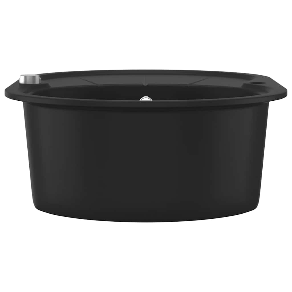 vidaXL Granit Küchenspüle Einzelwaschbecken Oval Schwarz