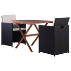 vidaXL 3-tlg. Bistro-Set Poly Rattan Akazie Massivholz Schwarz