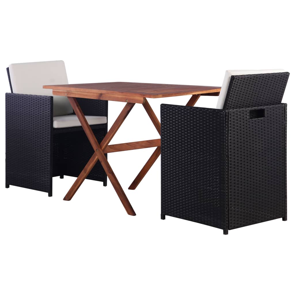 vidaXL 3-tlg. Bistro-Set Poly Rattan Akazie Massivholz Schwarz