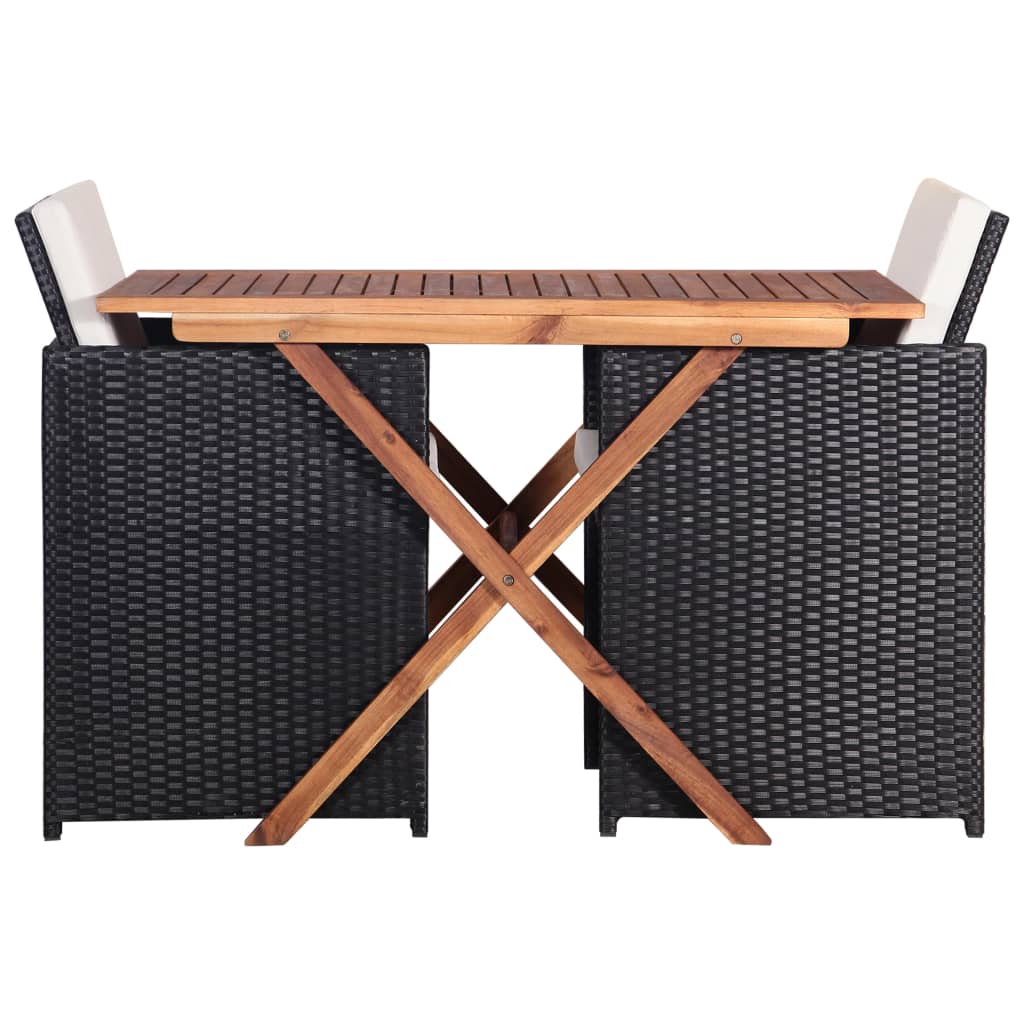vidaXL 3-tlg. Bistro-Set Poly Rattan Akazie Massivholz Schwarz
