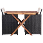 vidaXL 3-tlg. Bistro-Set Poly Rattan Akazie Massivholz Schwarz