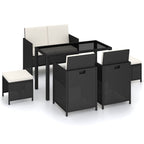 vidaXL 6-tlg. Garten-Essgruppe mit Auflagen Poly Rattan Schwarz