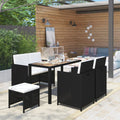 vidaXL 6-tlg. Garten-Essgruppe Poly Rattan Akazie Massivholz Schwarz