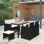 vidaXL 6-tlg. Garten-Essgruppe Poly Rattan Akazie Massivholz Schwarz