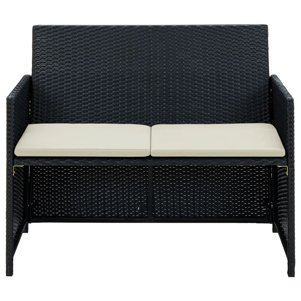 vidaXL 2-Sitzer-Gartensofa mit Polstern Schwarz Poly Rattan