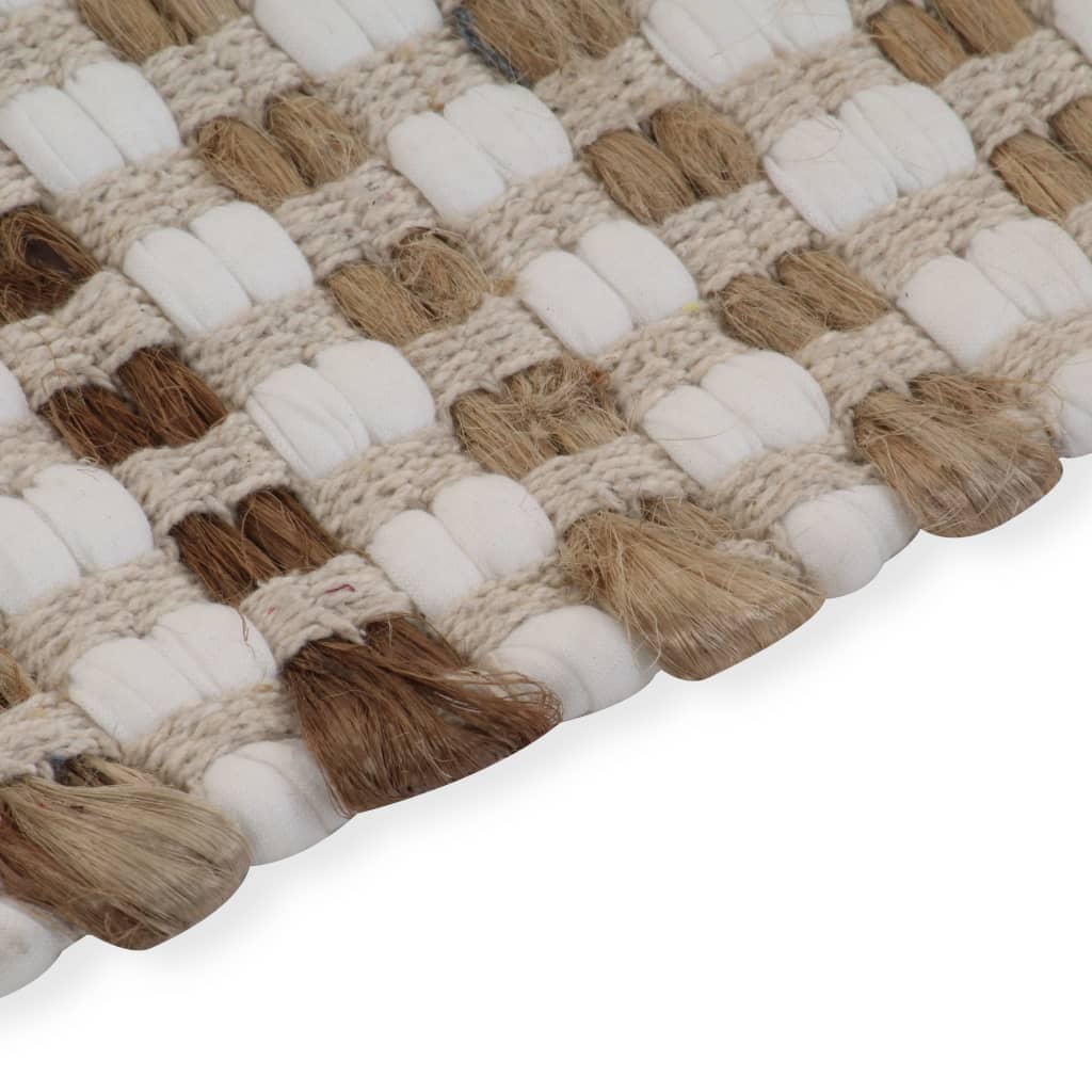 vidaXL Handgewebtes Badematten-Set Jute Stoff Natur und Weiß