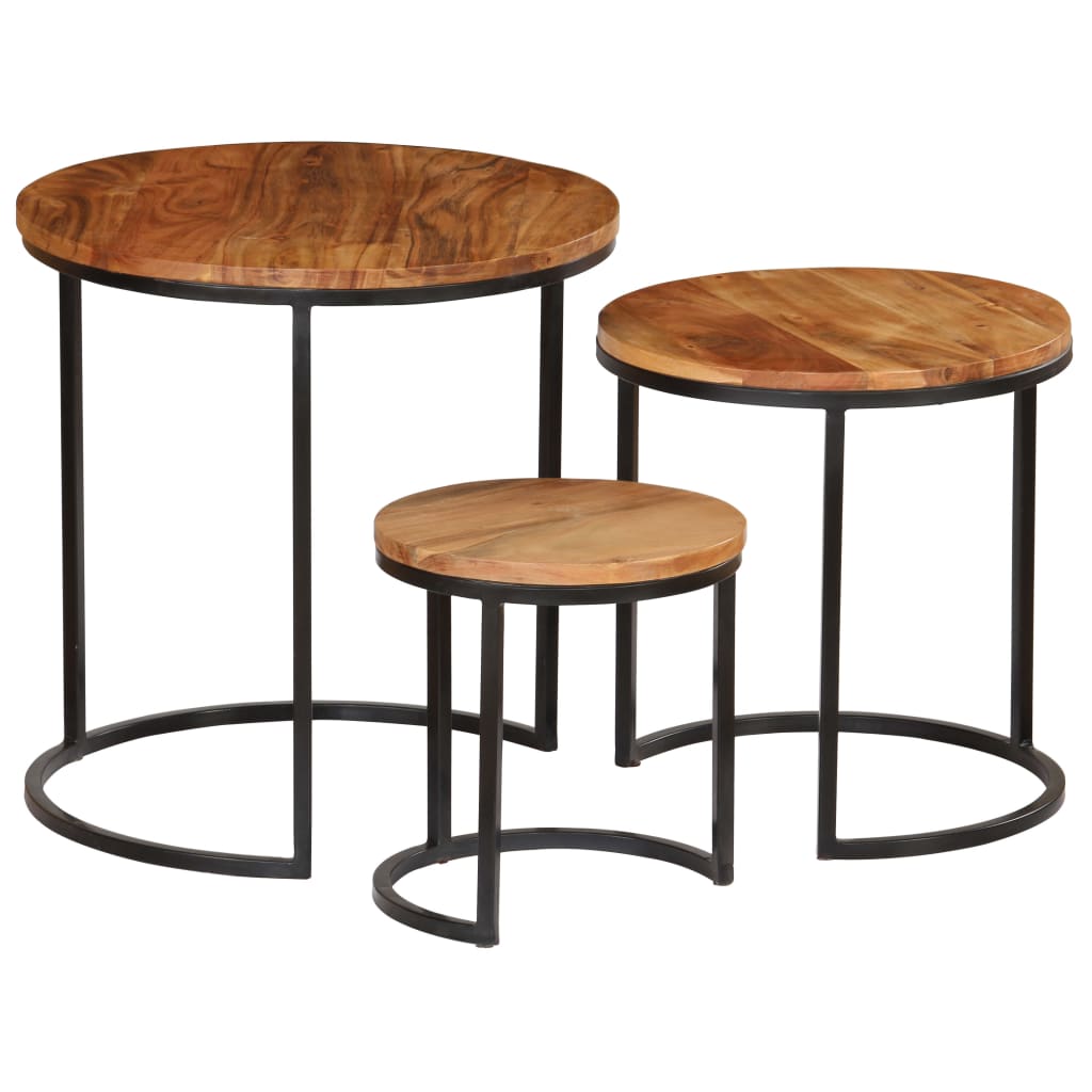 vidaXL Couchtisch-Set 3-teilig Akazienholz Massiv