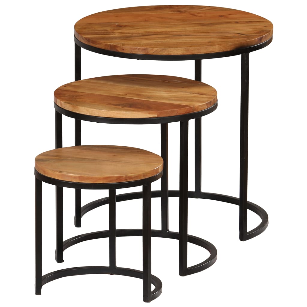vidaXL Couchtisch-Set 3-teilig Akazienholz Massiv