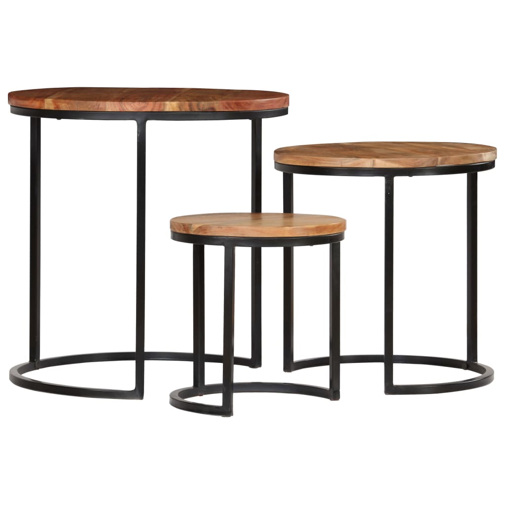 vidaXL Couchtisch-Set 3-teilig Akazienholz Massiv