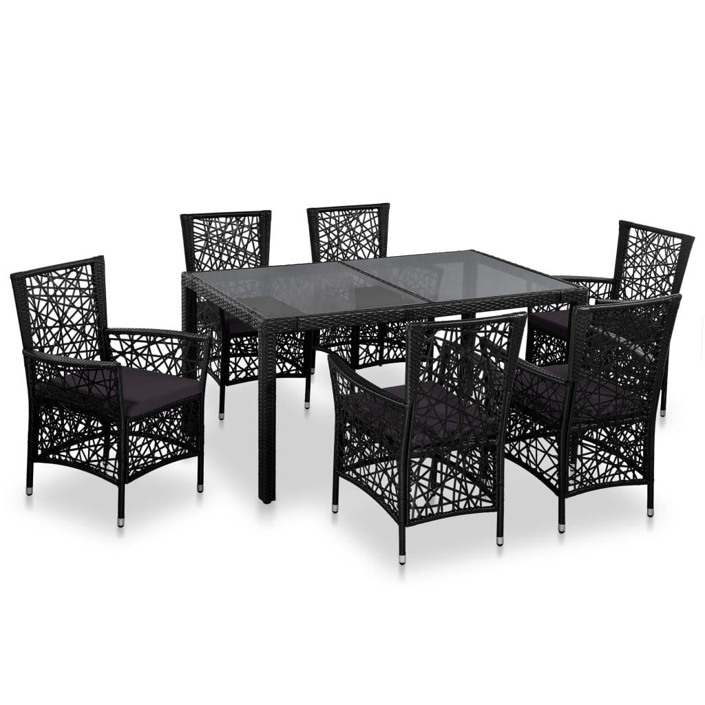 vidaXL 7-tlg. Garten-Essgruppe Poly Rattan Schwarz