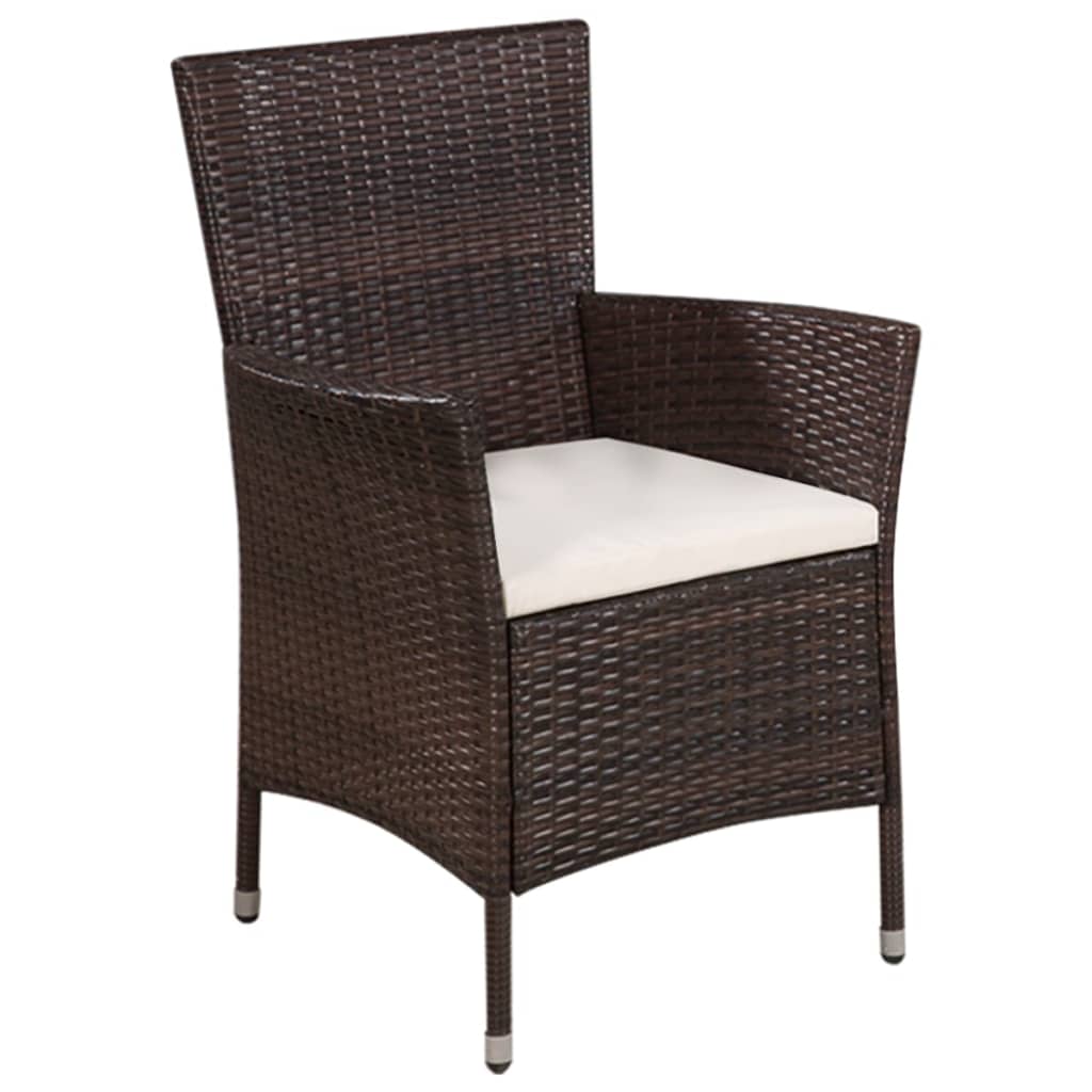 vidaXL Gartenstuhl und Hocker mit Polstern Poly Rattan Braun