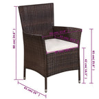 vidaXL Gartenstuhl und Hocker mit Polstern Poly Rattan Braun
