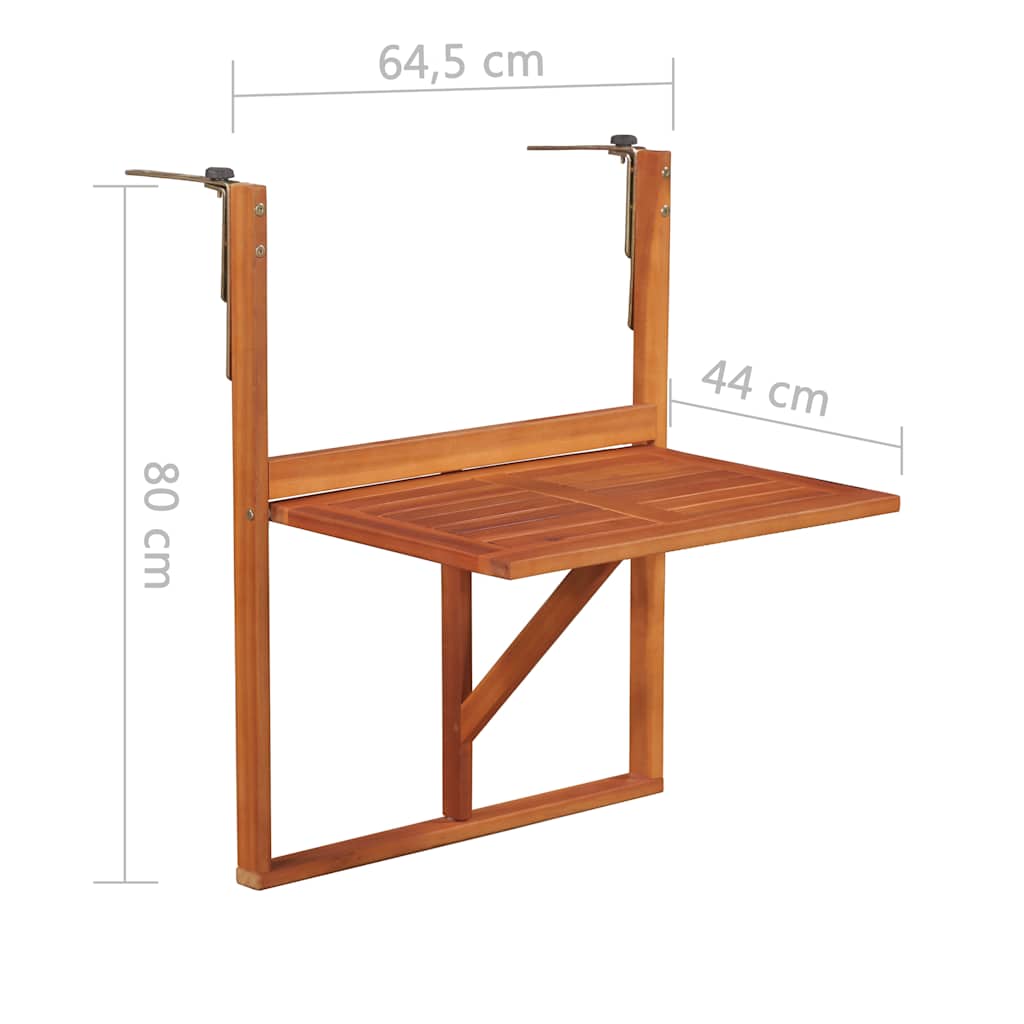 vidaXL Balkon-Hängetisch 64,5x44x80 cm Massivholz Akazie