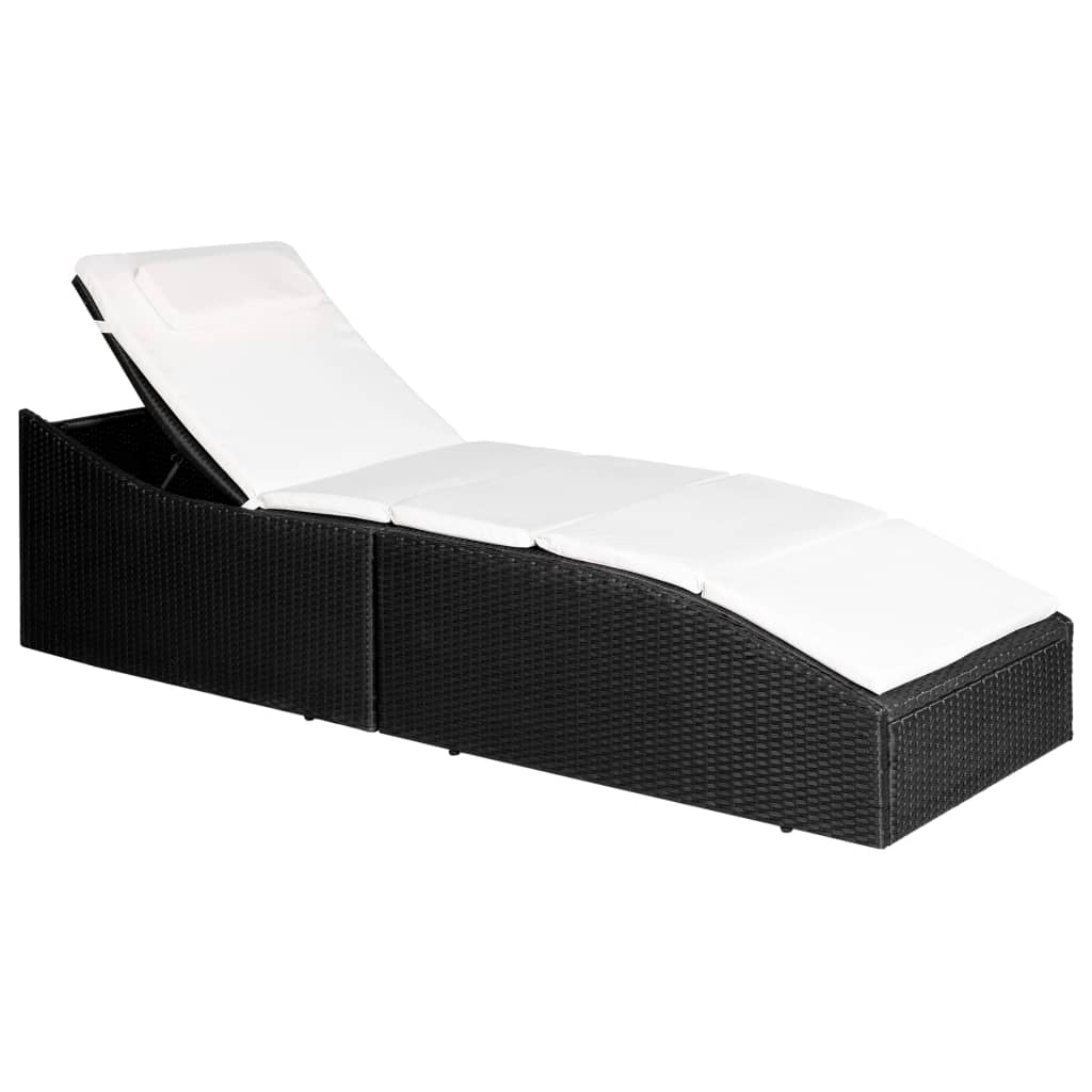 vidaXL Sonnenliege mit Polsterauflage Poly Rattan Schwarz