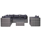 vidaXL 7-tlg. Garten-Sofagarnitur mit Polster&Kissen Poly Rattan Grau
