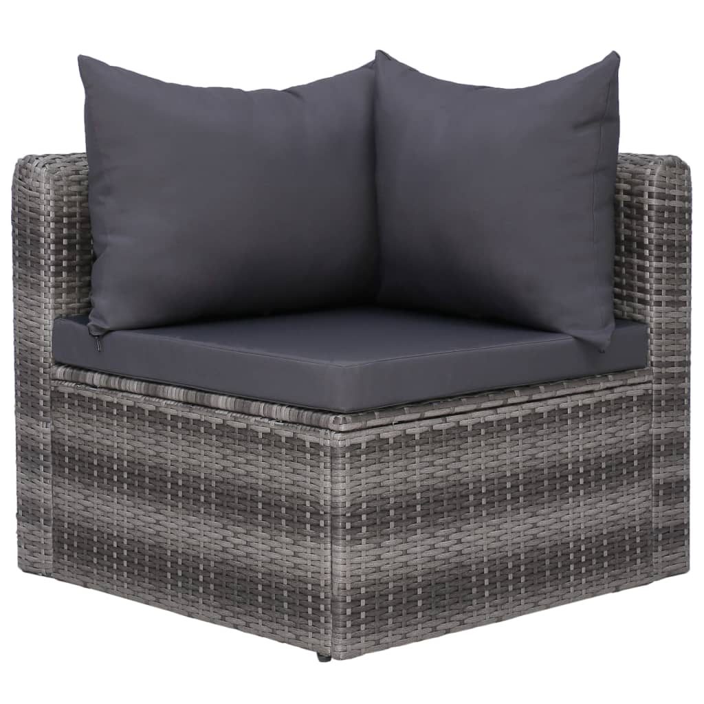 vidaXL 7-tlg. Garten-Sofagarnitur mit Polster&Kissen Poly Rattan Grau