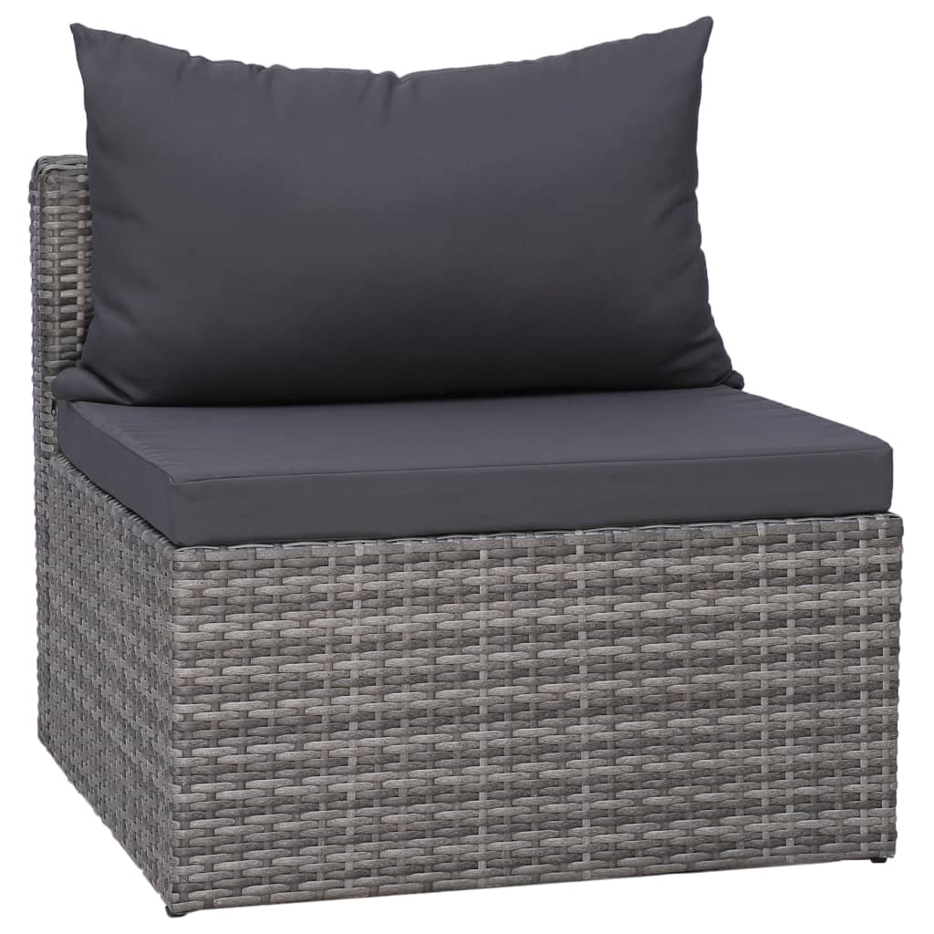 vidaXL 7-tlg. Garten-Sofagarnitur mit Polster&Kissen Poly Rattan Grau