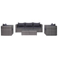 vidaXL 6-tlg. Garten-Sofagarnitur mit Polstern&Kissen Poly Rattan Grau