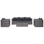 vidaXL 6-tlg. Garten-Sofagarnitur mit Polstern&Kissen Poly Rattan Grau