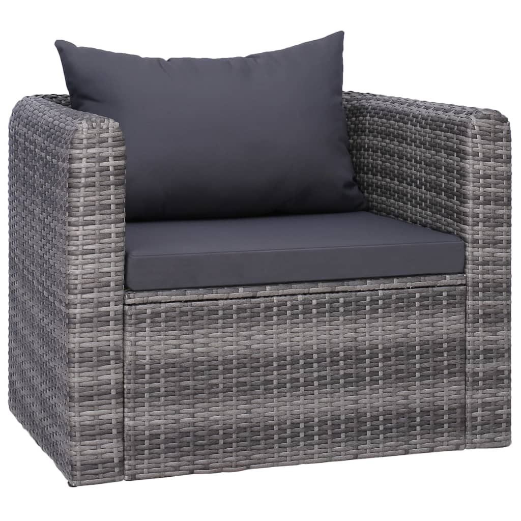 vidaXL Gartenstuhl mit Polster und Kissen Poly Rattan Grau