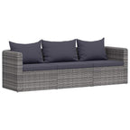 vidaXL 3-tlg. Garten-Sofagarnitur mit Kissen Grau Poly Rattan