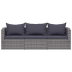 vidaXL 3-tlg. Garten-Sofagarnitur mit Kissen Grau Poly Rattan