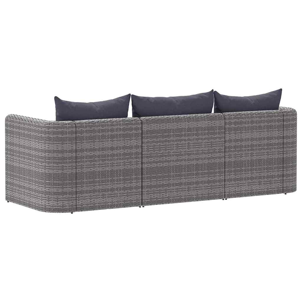 vidaXL 3-tlg. Garten-Sofagarnitur mit Kissen Grau Poly Rattan