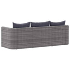 vidaXL 3-tlg. Garten-Sofagarnitur mit Kissen Grau Poly Rattan